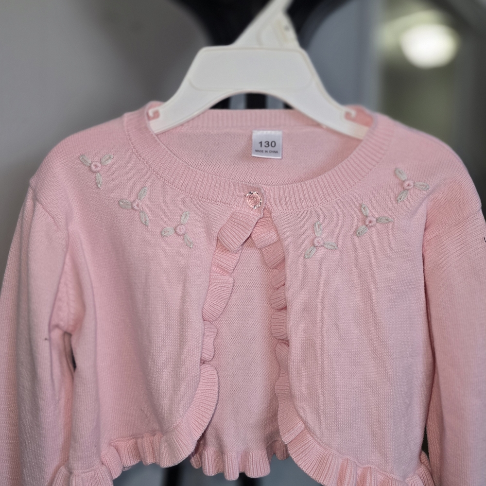 Pink Embroidered Kids Cardigan
